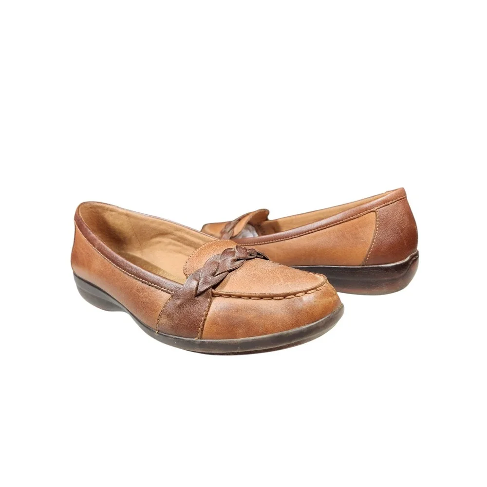 Vintage Clarks Brown Leather Braided Loafers Heritage Grandmacore Cottagecore 8